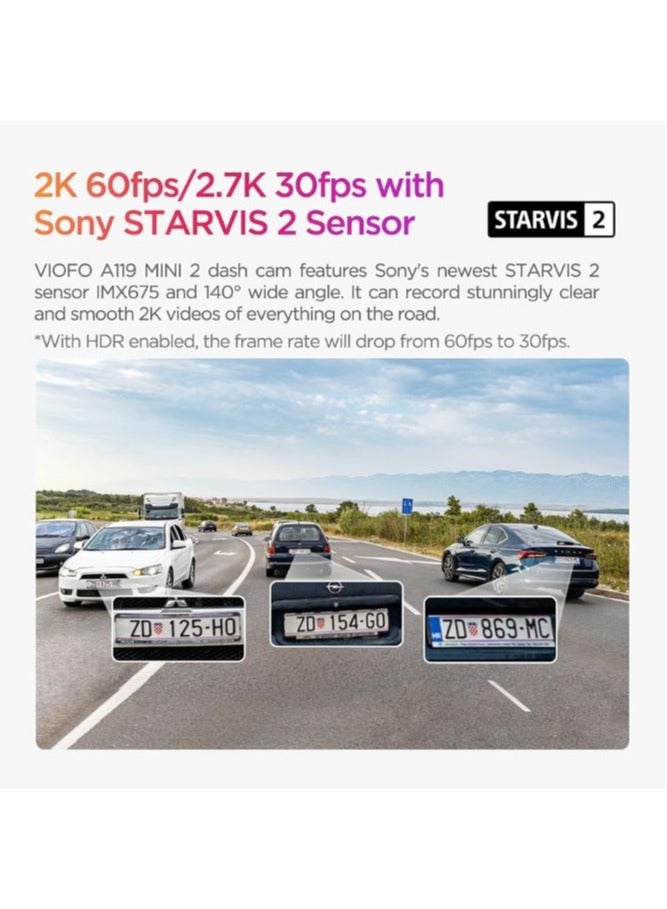 Viofo A119 Mini Dash Cam – 2K 1440P @ 60fps with Sony STARVIS Sensor, Supercapacitor, 5GHz Wi-Fi, GPS, Night Vision & 24/7 Parking Mode - Image 2